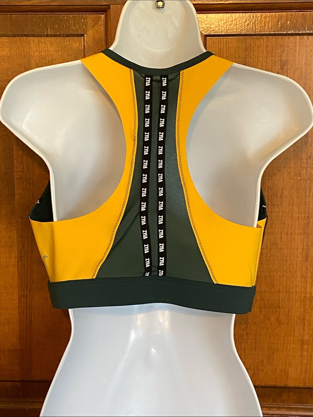 Zyia Active Gameday Light 'n Tight green and yellow racerback sports bra Size L - Picture 2 of 7